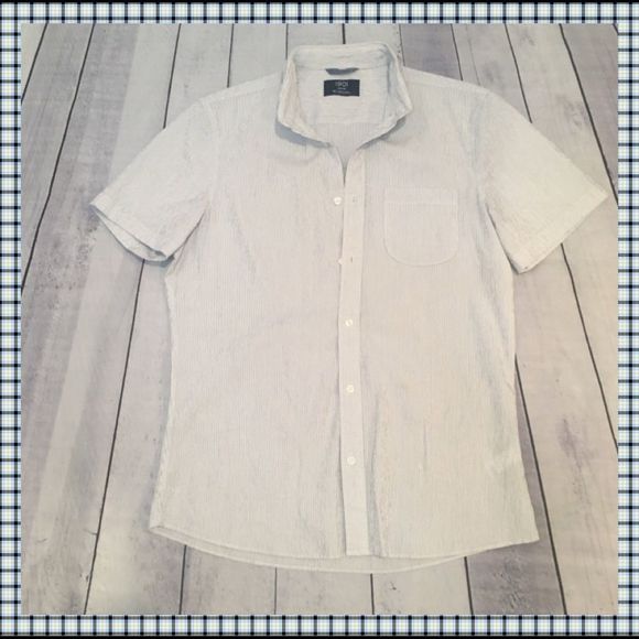 1901, Men’s Casual Short-sleeve Button Down in White & Blue Textured Stripes - Picture 5 of 7